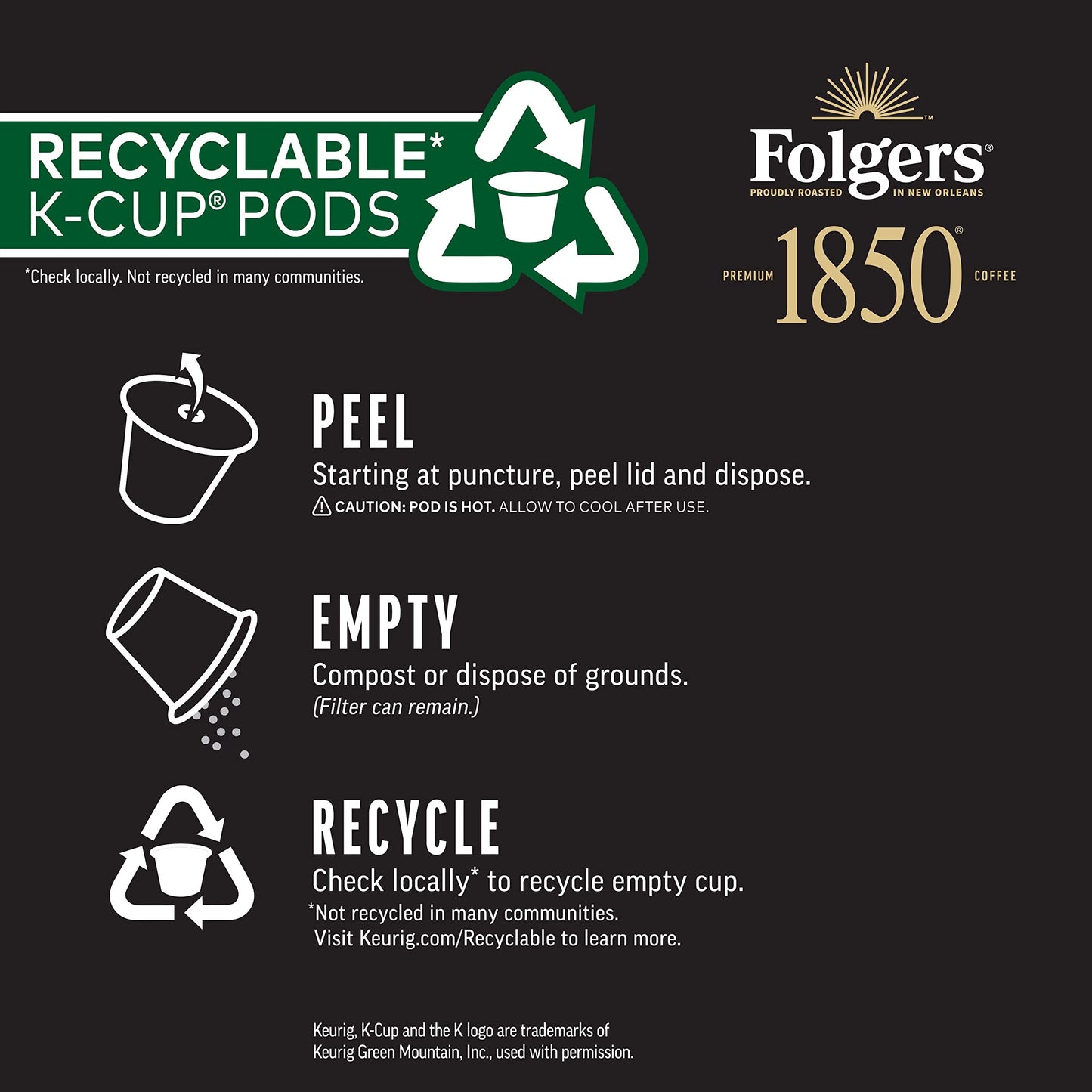 1850 by Folgers Trailblazer Medium Dark Roast Coffee, 10 Keurig K-Cup Pods