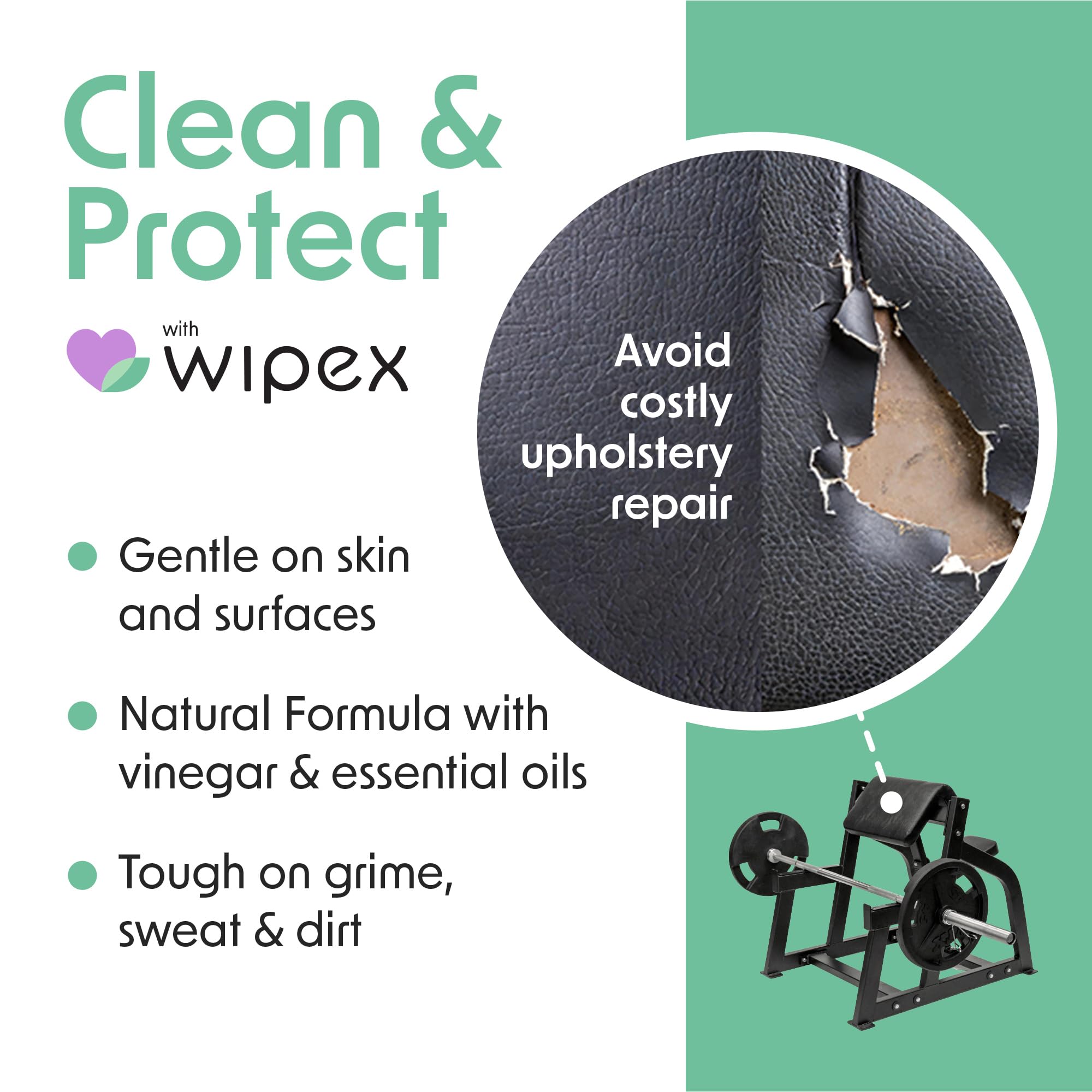 Wipex Yoga Mat Cleaner Wipes, EWG Verified, 400 Ct Plant-Based Lemongrass, Eucalyptus & Vinegar Wipes for Gym & Fitness Equipment & All Purpose Gym