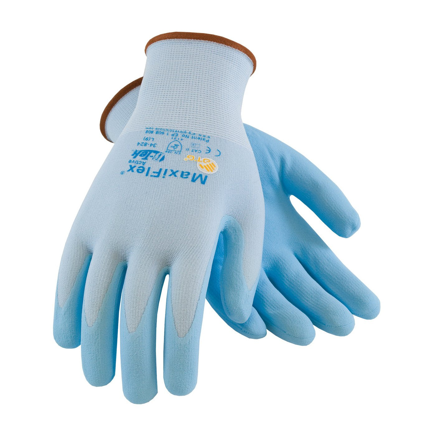 ATG 34-824/S Maxiflex Active, 15G Bl. Nylon And Elastane Shell, Bl. Foam Nitrile Light Blue