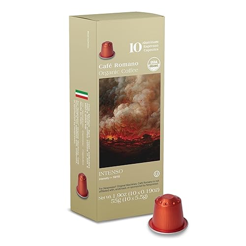 Organic USDA Café Romano Coffee Aluminum Espresso Pods For Nespresso Origninal Machine 100 Pack Italian Espresso Coffee 100% Arabica (Intenso)