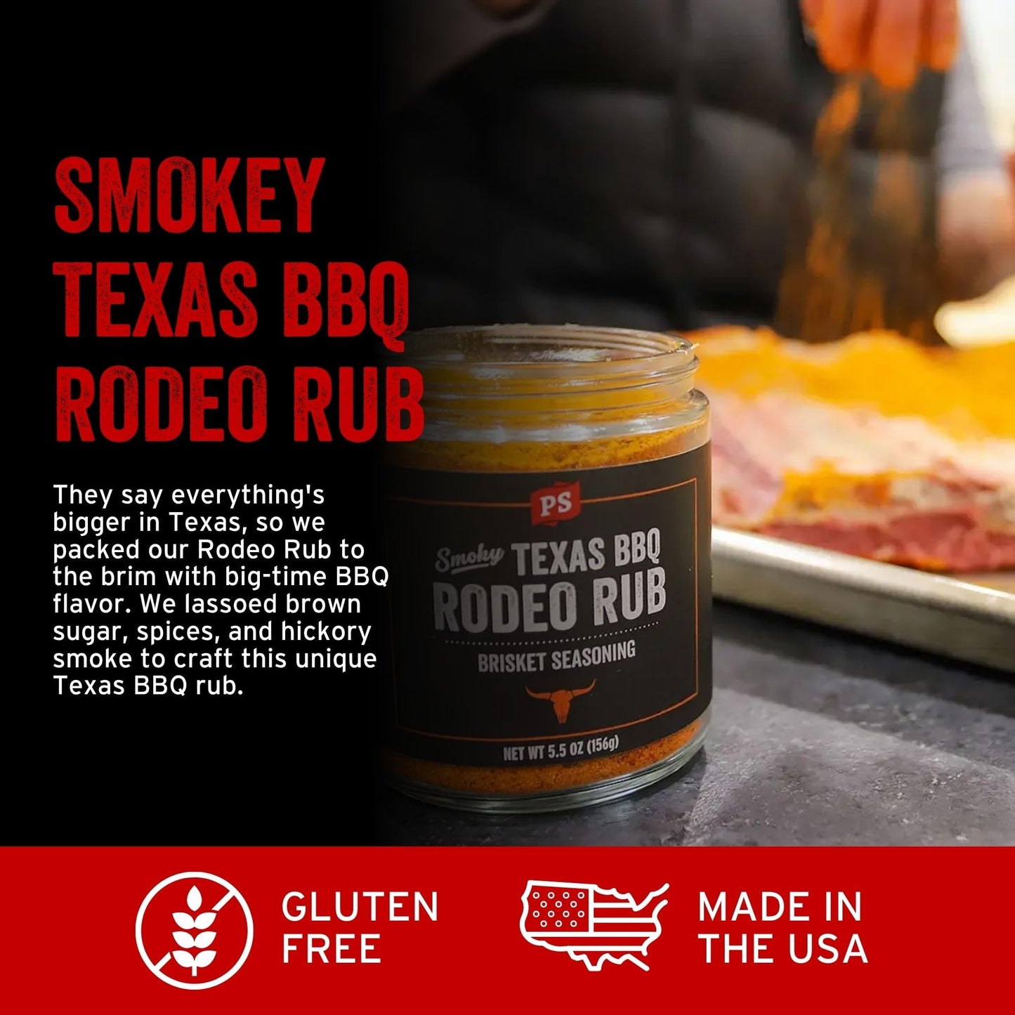 PS Seasoning Rodeo Rub Texas Brisket Rub 2 pack- Hickory Smoke Brown Sugar BBQ Dry Rub for Smoked Brisket Steaks Spare Ribs | Texas Style Beef