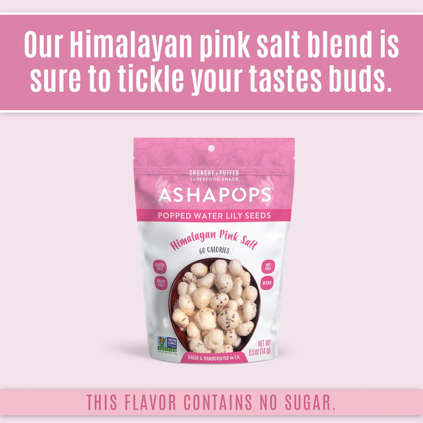 AshaPops Himalayan Pink Salt Flavored Popped Water Lily Seeds, 0.5 oz (Pack of 12) - Gluten-Free, Vegan, Paleo, Nut-Free, Corn-Free, Soy-Free