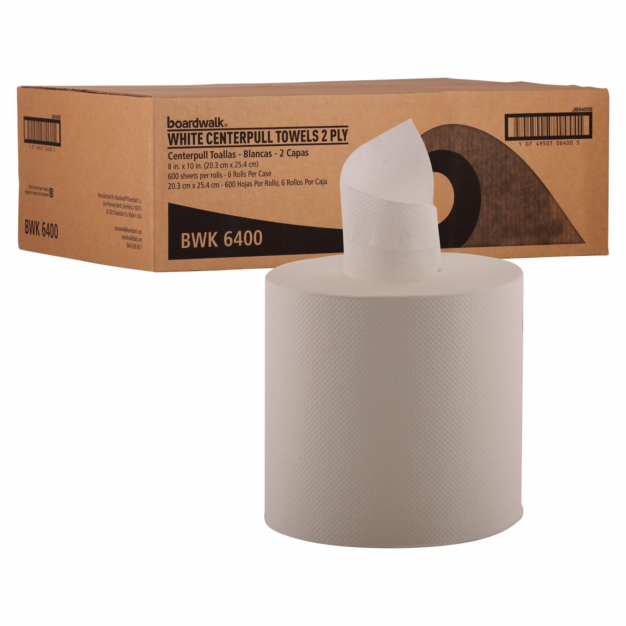 Boardwalk BWK6400 6400 Center-Pull Hand Towels, 2-Ply, Perforated, 7 7/8" x 10", 600 Sheets Per Roll (Case of 6 Rolls)