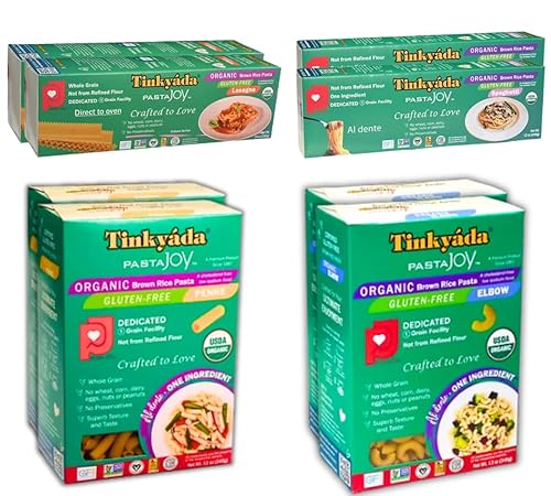 Tinkyada Organic Gluten-Free Brown Rice Pasta Variety Pack, 8 Pack - Elbow, Spaghetti, Lasagne & Penne - Certified Organic, Wheat-Free, Made from