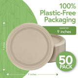 Jenvita Bamboo Paper Compartment Plates Disposable (50-Pack, 9-inch) - Sturdy & Microwave Safe | Heavy Duty Disposable Plates with Dividers | PFAS