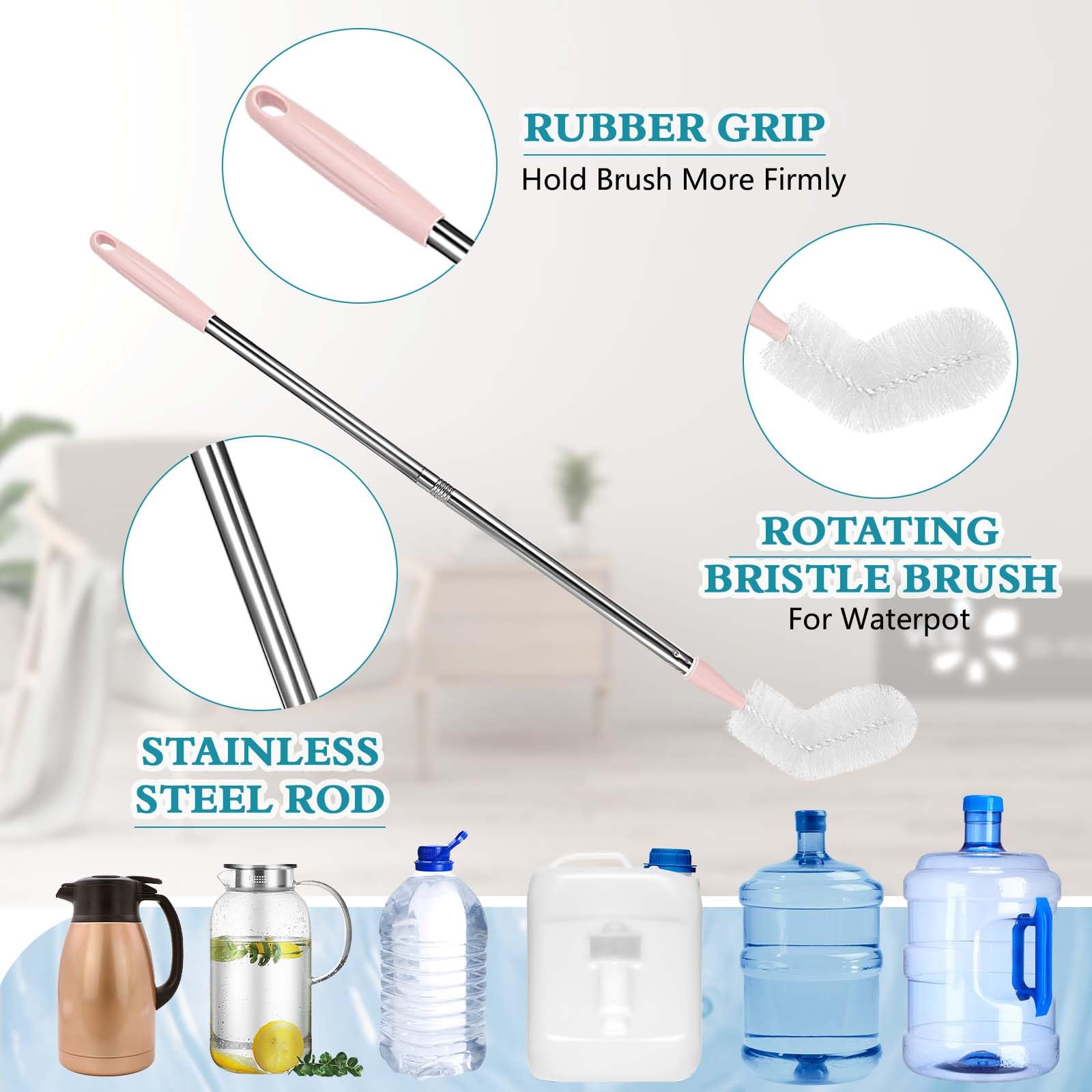 Cuitrent Stainless Steel Bucket Brush, 28 inch, 2 Pack, Nylon Bristles, Plastic Handle, Bendable Head, Suitable for 1 to 5 Gallon Buckets