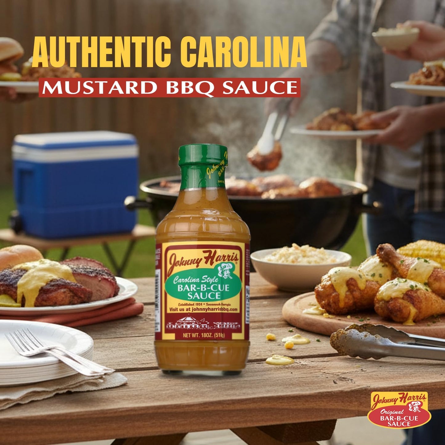 Johnny Harris Carolina Style Bar-B-Cue Sauce, Authentic Carolina Mustard BBQ Sauce, Tangy Mustard Grilling, Sweet and Gluten-Free Barbecue Sauce