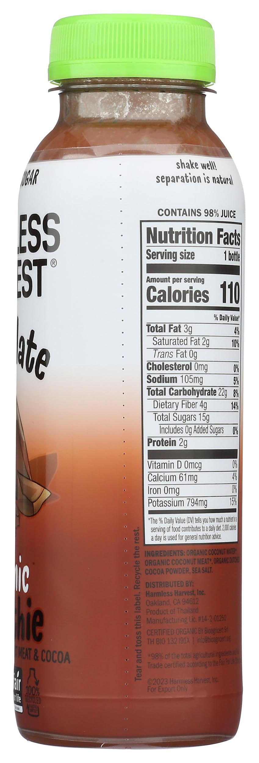 Harmless Harvest, Organic Chocolate Coconut Smoothie, 10 Fl Oz Bottle
