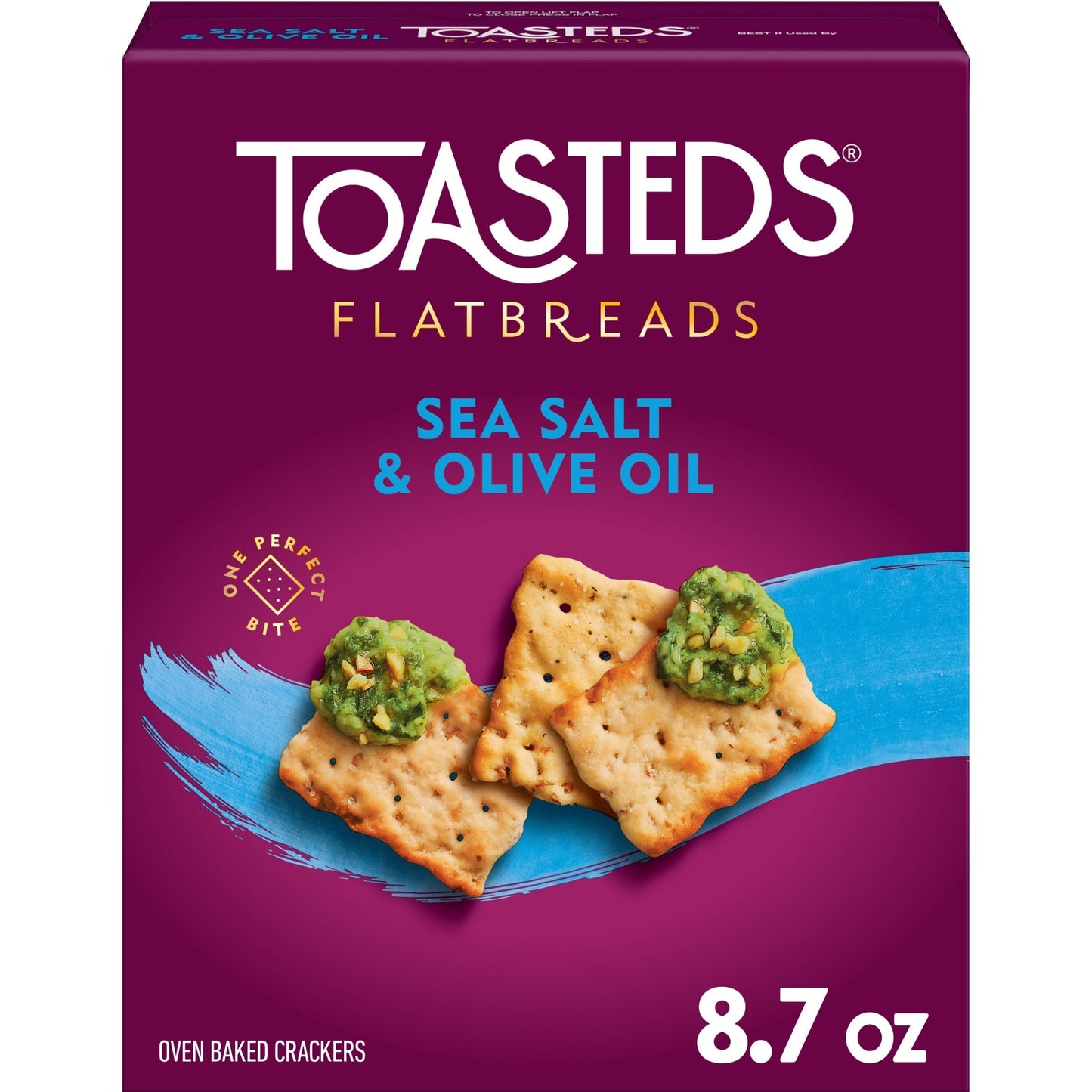 Toasteds Flatbreads Crackers, Lunch Snacks, Party Snacks, Sea Salt And Olive Oil 8.7oz Box