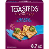 Toasteds Flatbreads Crackers, Lunch Snacks, Party Snacks, Sea Salt And Olive Oil 8.7oz Box