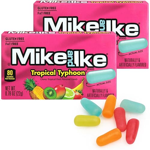 Mike and Ike Tropical Typhoon Candy, 2 Pack of Boxes 0.78 OZ Each, Ideal Mike and Ike Candy for Your Favorite Films, Perfect for Sharing with Friends