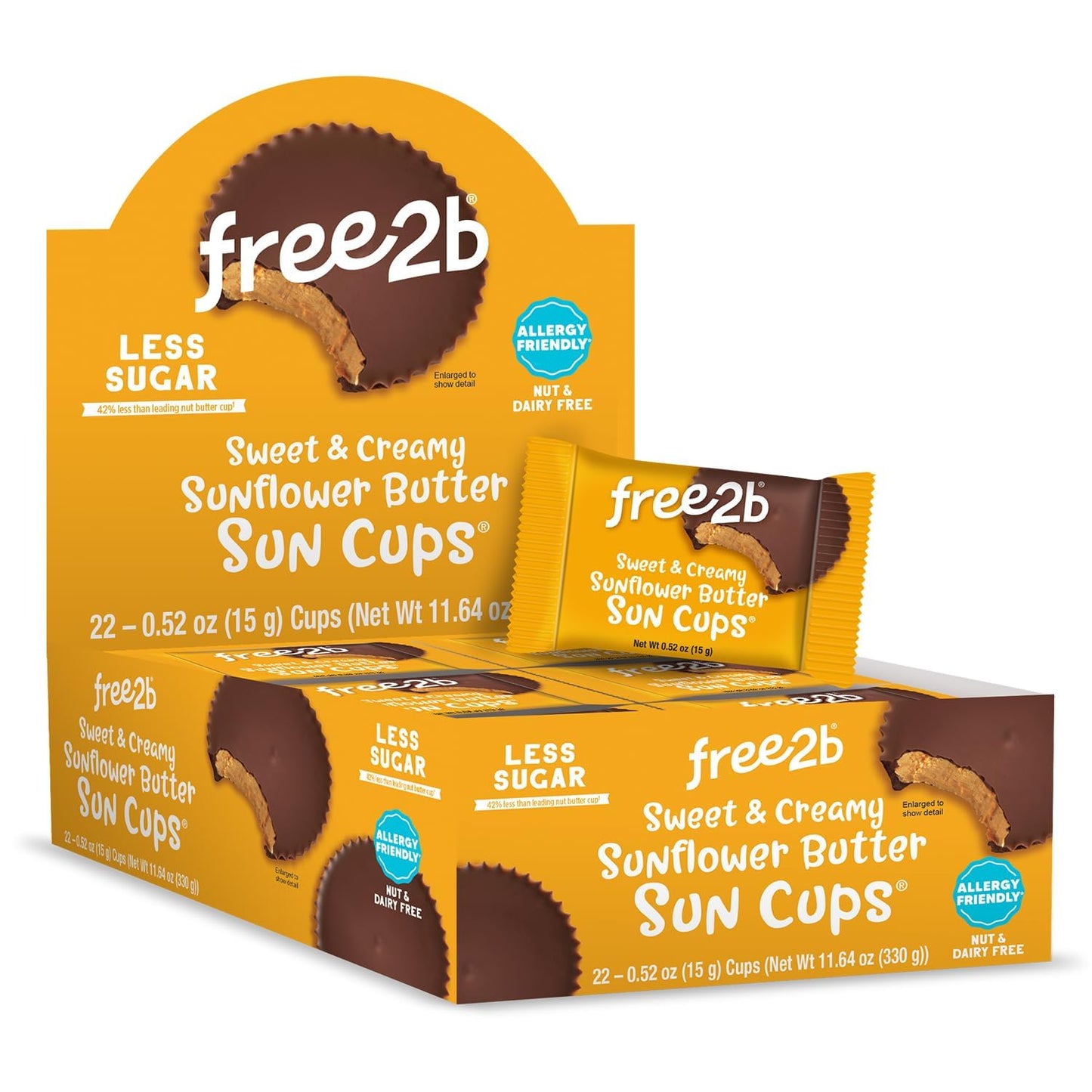 Free2b Sunflower Butter Sun Cups, Safe for School and Allergy Friendly, Gluten-Free, Dairy-Free, Nut-Free, and Soy-Free, Sweet and Creamy Cups, 1-Cup