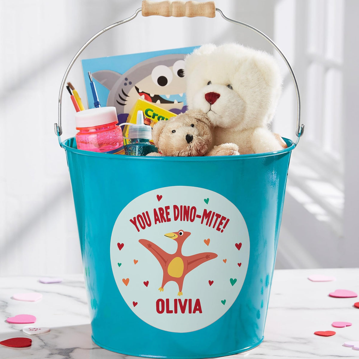 Personalization Universe Dino-Mite Personalized Large Turquoise Treat Bucket
