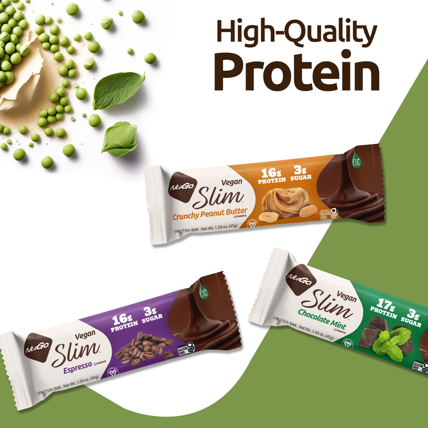 NuGo Slim Chocolate Mint, 17g Protein Bar, Vegan, Gluten Free, Non-GMO, Kosher, Keto Friendly, Low Carb, 1.59oz Bar