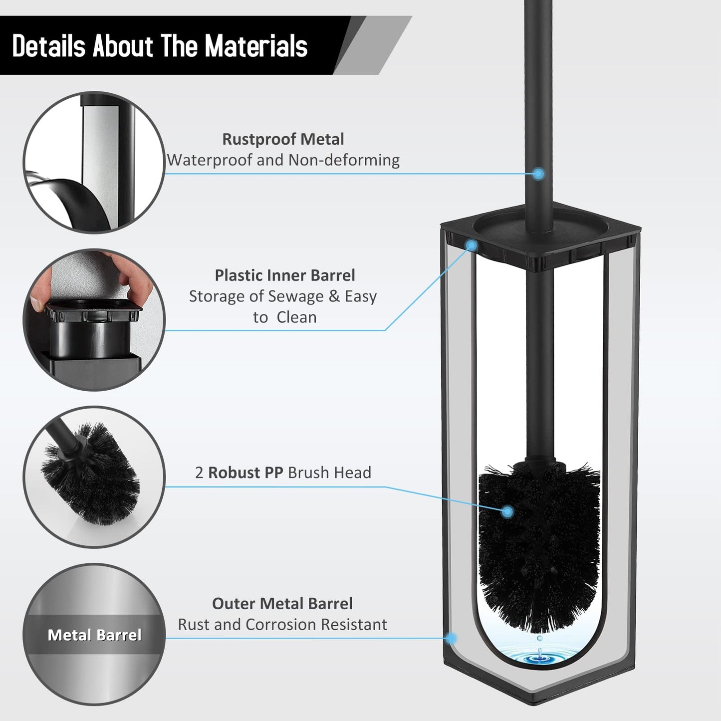 Stainless Steel Toilet Bowl Brush and Holder for Bathroom Storage Organization