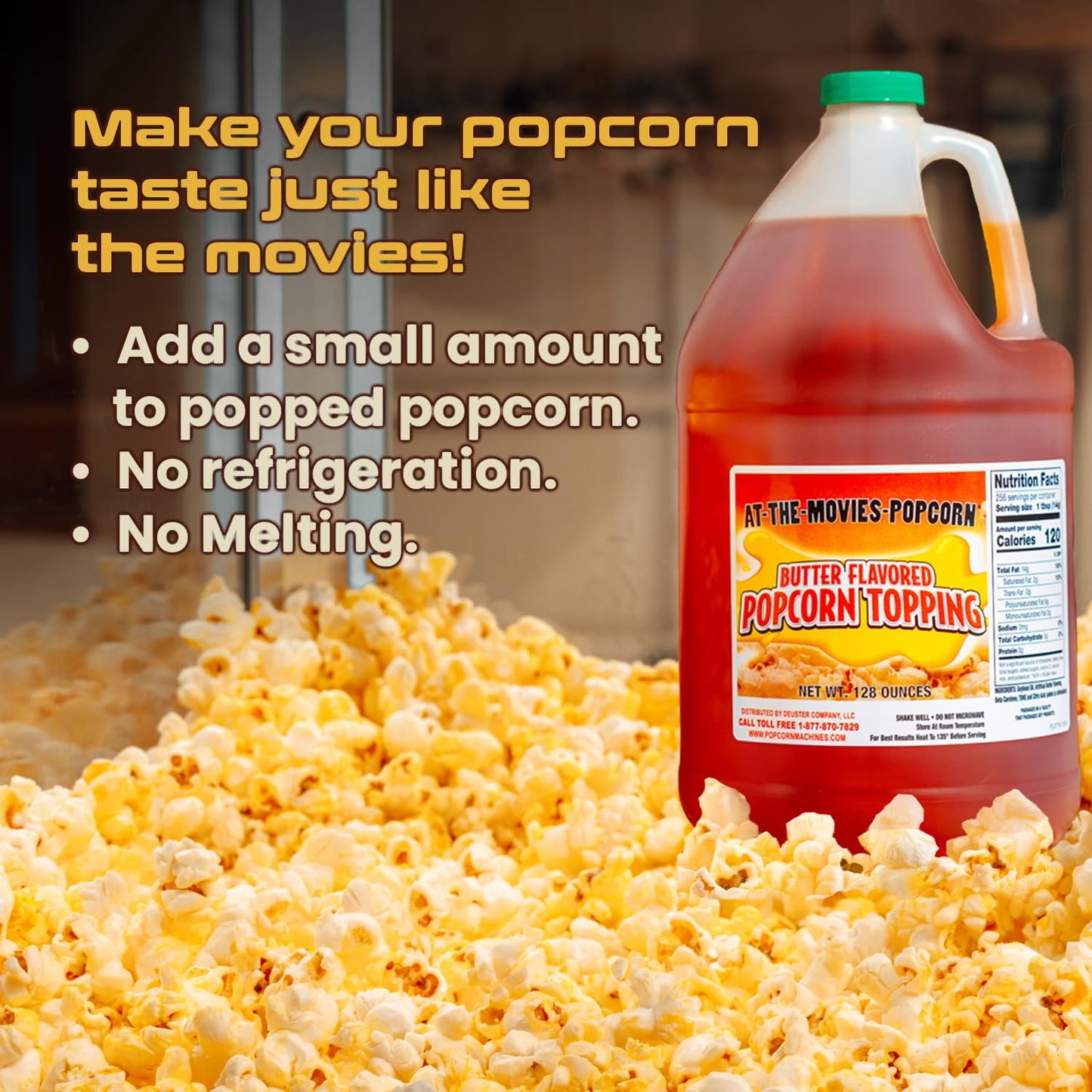 At-The-Movies-Popcorn® Buttery Flavor Popcorn Topping (1 Gallon) - Movie Theater Butter Popcorn Oil, Vegan, Gluten Free, Non GMO, Zero Trans Fat, Rich