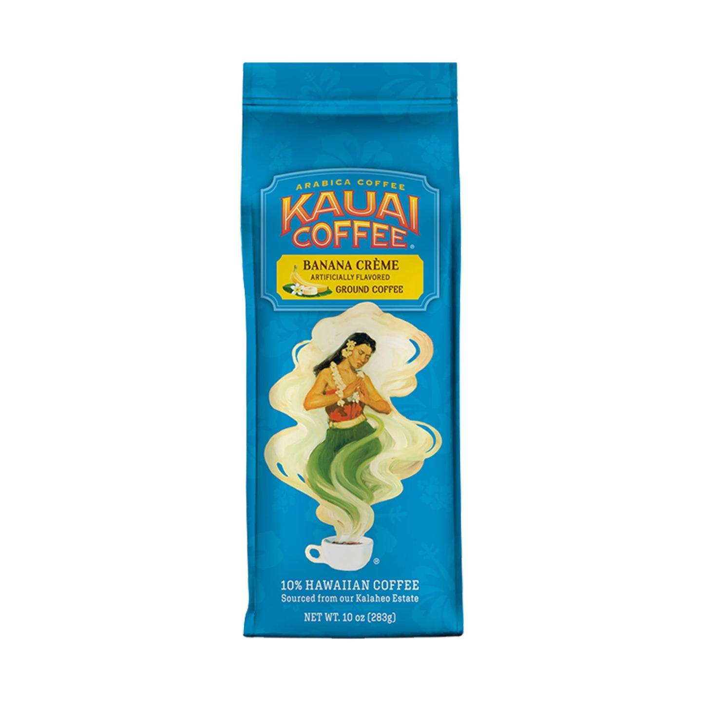 Kauai Coffee Ground Coffee - Smooth, Rich - Banana Flavor with Creamy Vanilla - Arabica Coffee, 10% Hawaiian with No Bitterness - Banana Crème, 1 Pack