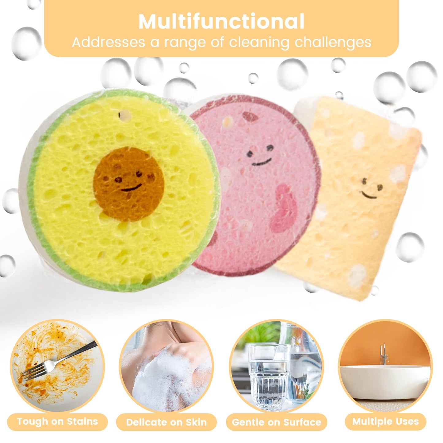 LEAFRE Cellulose Compressed Eco-Sponge 5 Pack- Avocado Sandwich Set |Standard Size| Plastic-Free & Made of All-Natural Wood Pulp | Showering