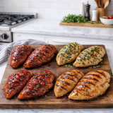 The Rancher's Butcher Marinated Chicken Breast Variety Pack, 8 Count, Raspberry Jalapeño, Nashville Hot, Cilantro Lime, Hickory Honey, Boneless