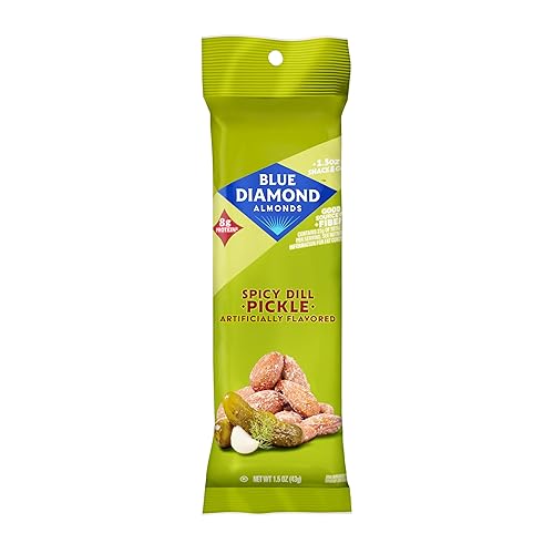 Blue Diamond Almonds, Spicy Dill Pickle Flavored Snack Nuts, Single Serve Bags (1.5 Oz. Tubes, Pack of 12)