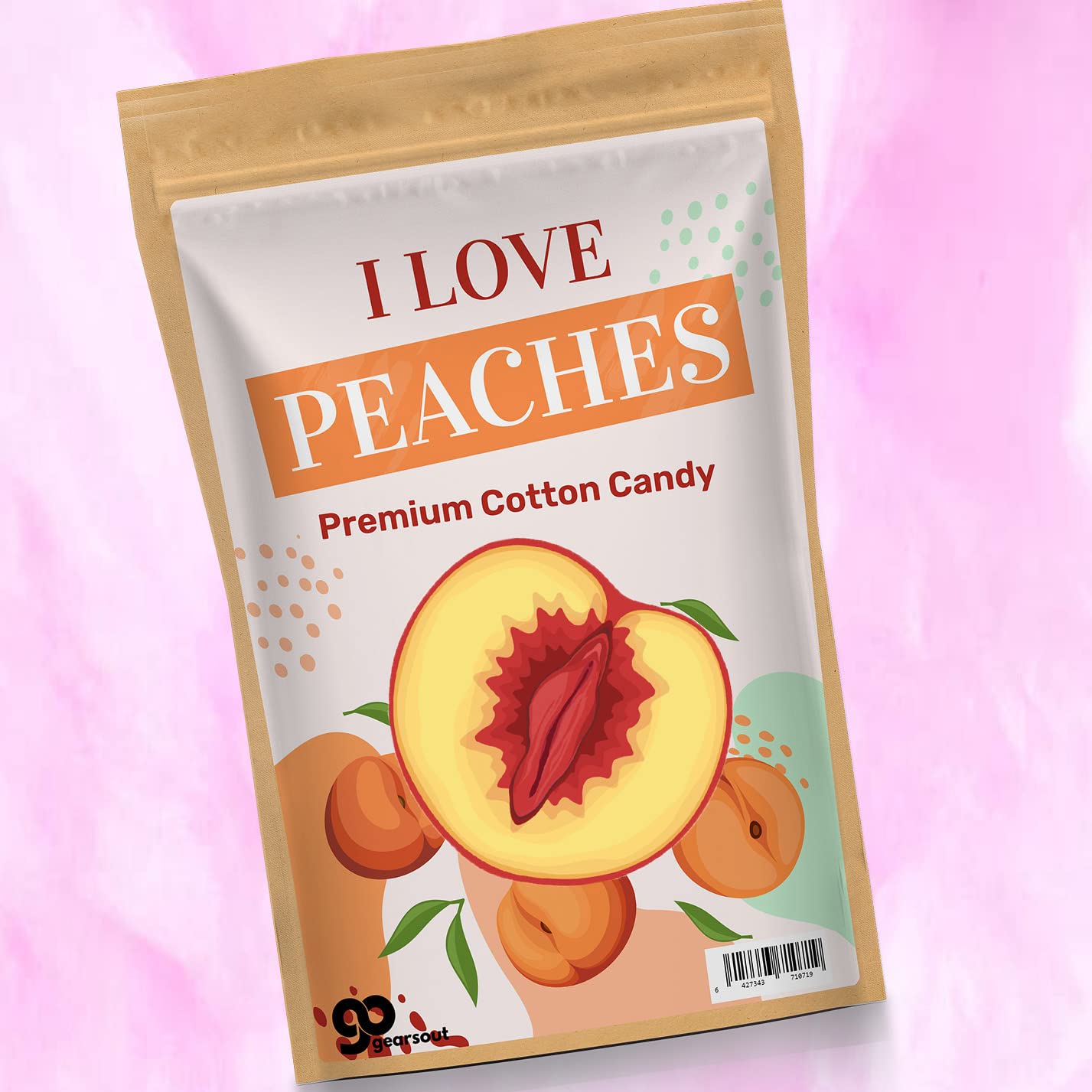 I Love Peaches Cotton Candy - Funny Peach Gifts for Men Gourmet Gluten-Free Candies Pink Novelty Gag Emoji Joke Humor Made in America Gears Out