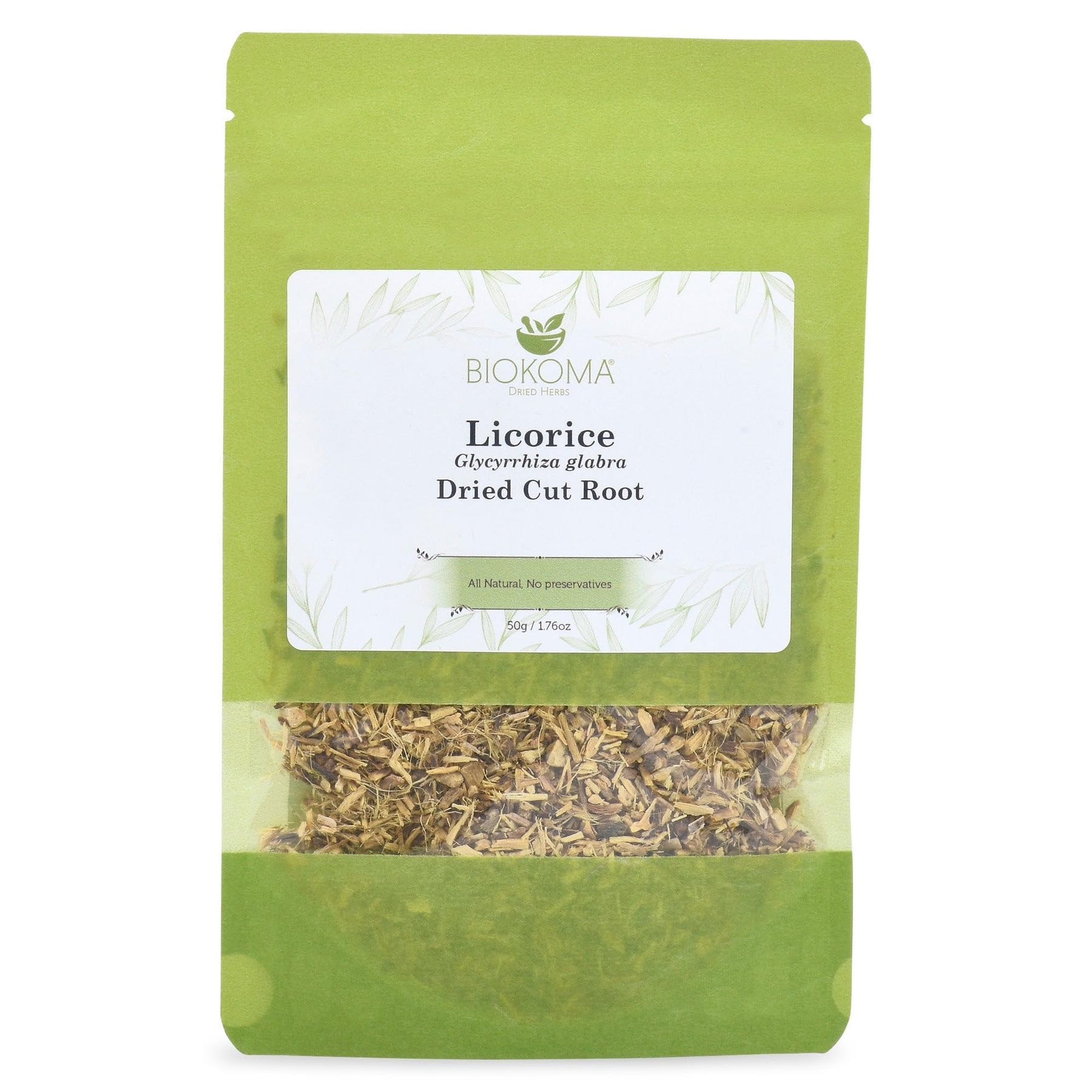 Biokoma Licorice Root 50g 1.76oz Dried Cut Natural Herbal Tea Mulethi Glycyrrhiza Glabra Liver Digestion Immune Respiratory Support Resealable