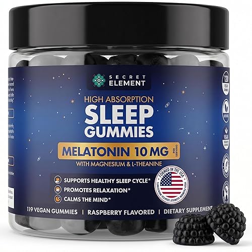 Raspberry Gummies Melatonin 10mg, Magnesium & L-Theanine- Vegan, Non-GMO, Sugar Free