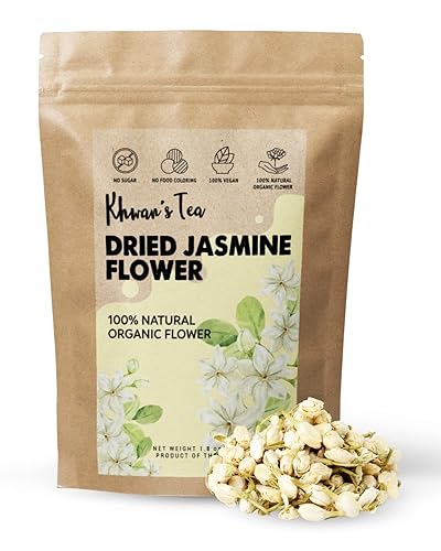 KHWAN'S TEA Dried Jasmine Flowers - Thai-Grown Whole Buds, Hand-Picked & Sun-Dried - Caffeine-Free Loose Leaf Jasmine Flower Tea, Non-GMO, 1.76 oz