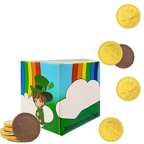 St. Patrick's Day Lucky Belgian Milk Chocolate Gold Coins, Nut-Free, Kosher Certified Dairy, Leprechaun Box (Half-Pound)