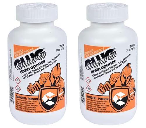 2 Pack Glug Crystal Drain Opener, 20 oz Bottles - Ready to Use Crystalline Solid, Unscented Drain Clog Remover