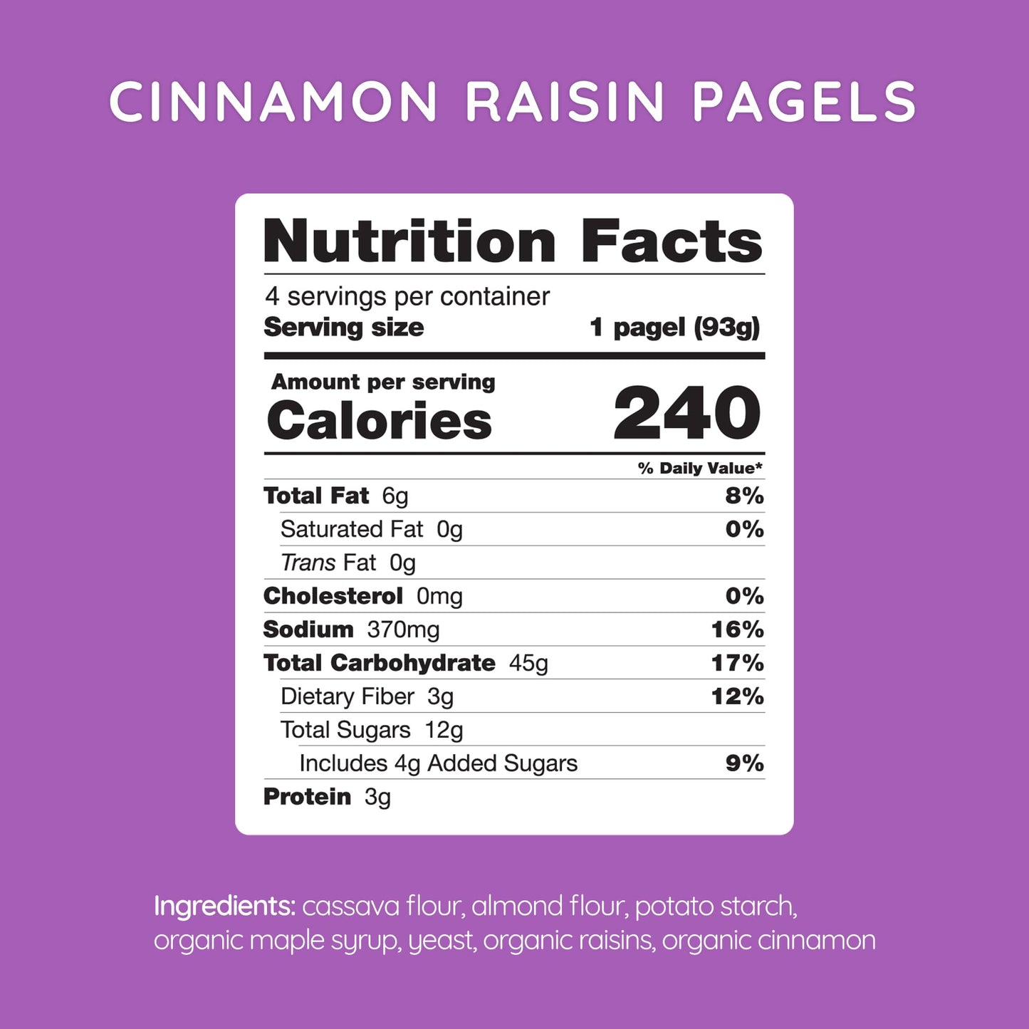 Bedrock Bakers Pagels Cinnamon Raisin (2 Pack) - Gluten-Free & Grain-Free Bagels - Paleo, Vegan, Kosher - No Preservatives, No Gums, No Oils, Minimal
