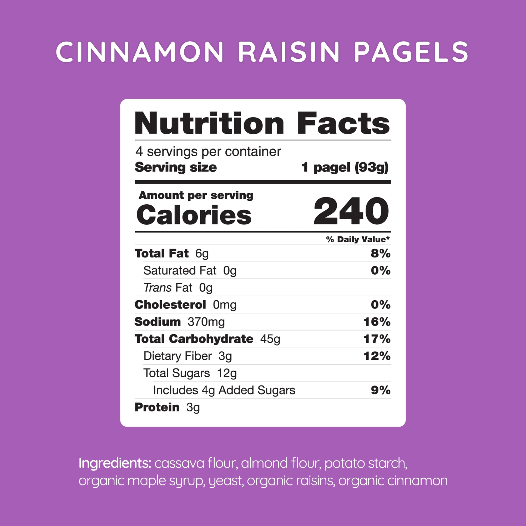 Bedrock Bakers Pagels Cinnamon Raisin (2 Pack) - Gluten-Free & Grain-Free Bagels - Paleo, Vegan, Kosher - No Preservatives, No Gums, No Oils, Minimal