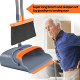 kelamayi Upgrade Broom and Dustpan Set, Self-Cleaning with Dustpan Teeth, Indoor&Outdoor Sweeping, Ideal for Dog Cat Pets Home Use, Stand Up Broom