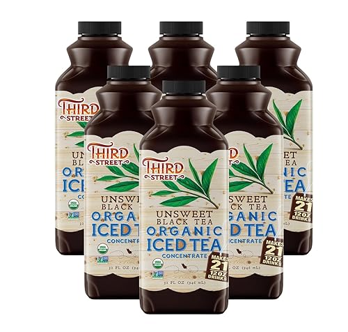 Third Street Chai Organic Unsweet Black Tea Concentrate 6-Pack, 32 Fl. Oz., Premium, Rich and Smooth Taste, Beverage Concentrate 7:1, Vegan, Gluten