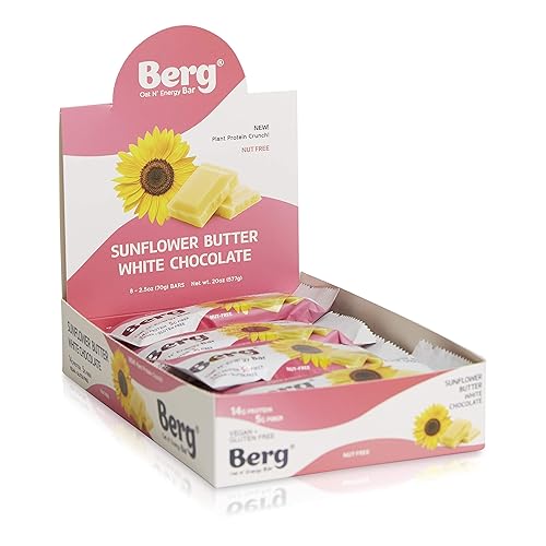 Berg Oat N' Energy Bar | Sunflower Butter White Chocolate | Plant Based Protein Bar | Non-GMO, Gluten Free, Nut Free and Vegan | Low Sugar, Healthy