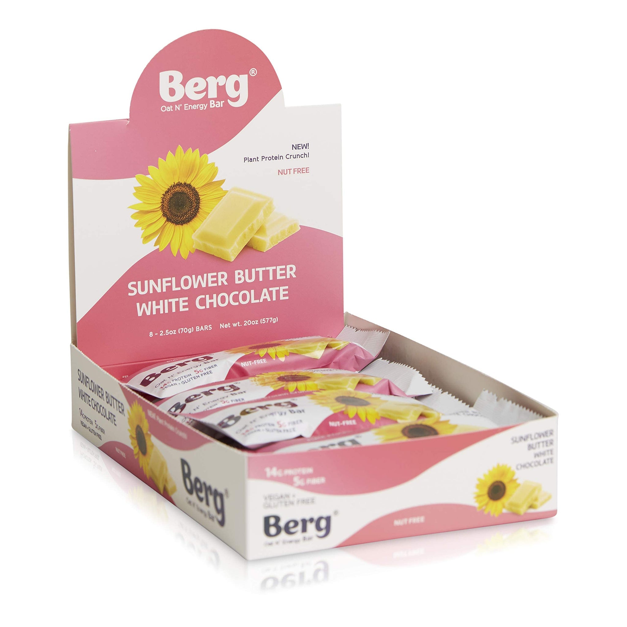 Berg Oat N' Energy Bar | Sunflower Butter White Chocolate | Plant Based Protein Bar | Non-GMO, Gluten Free, Nut Free and Vegan | Low Sugar, Healthy