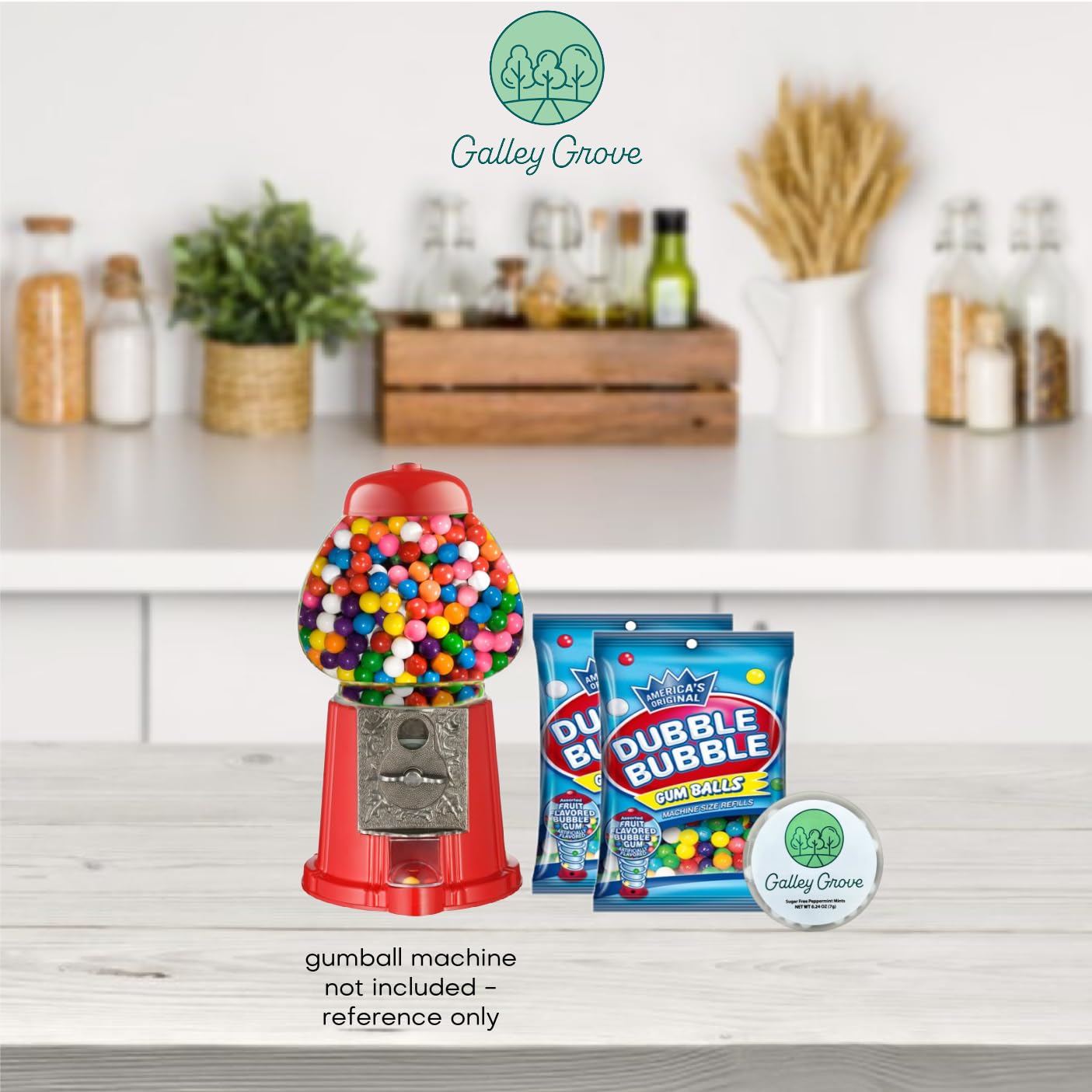Dubble Bubble Mini Gumball Machine Refills 4.4 oz Bag (2-Pack), 1/2 inch 13mm Assorted Fruit Flavor Bubble Gum, With Galley Grove Sugar-Free Breath