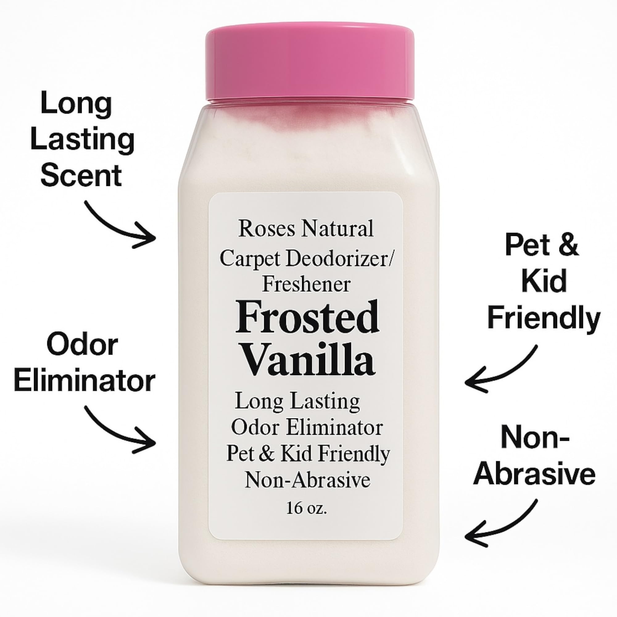 Roses Natural Carpet Deodorizer and Freshener, Inspired by Ice Vanilla Woods, Extra Strength, Pet & Kid Safe, Vanilla Pumpkin Scent, 16 oz (Frosted