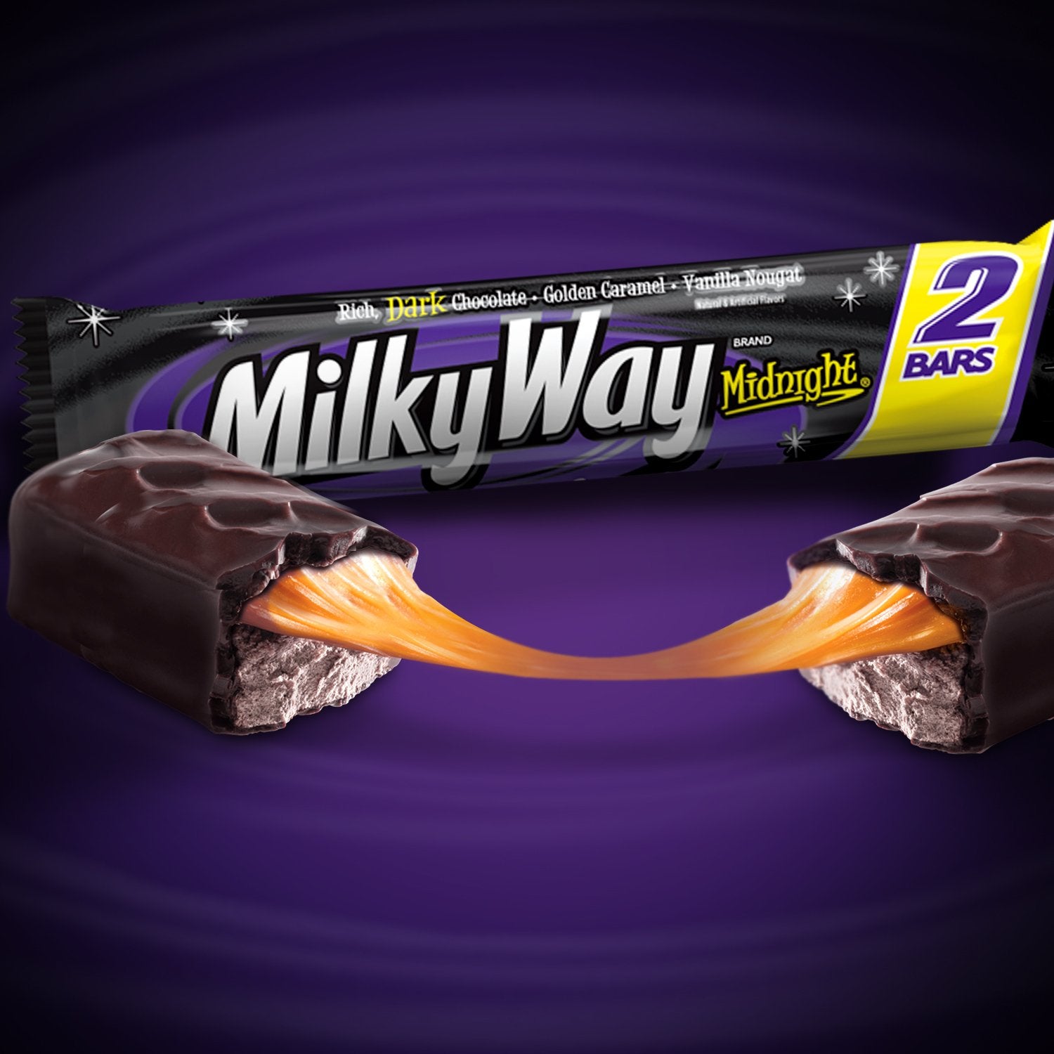 MILKY WAY Candy Bars, Midnight Dark Chocolate Candy Bars, Sharing Size, 2.83-Ounce, 24-Count Box,