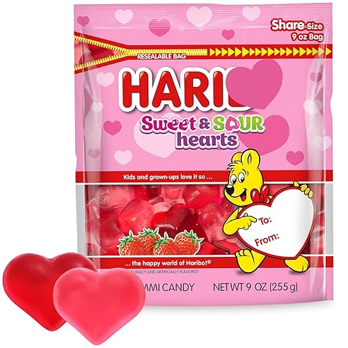 Mothers Day Sweet and Sour Gummy Hearts, 9 oz Pack of Heart gummies, Perfect Strawberry Flavored Candy for Classroom Treats, School Exchanges