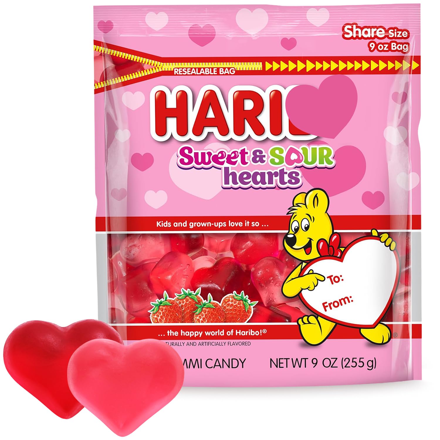 Mothers Day Sweet and Sour Gummy Hearts, 9 oz Pack of Heart gummies, Perfect Strawberry Flavored Candy for Classroom Treats, School Exchanges