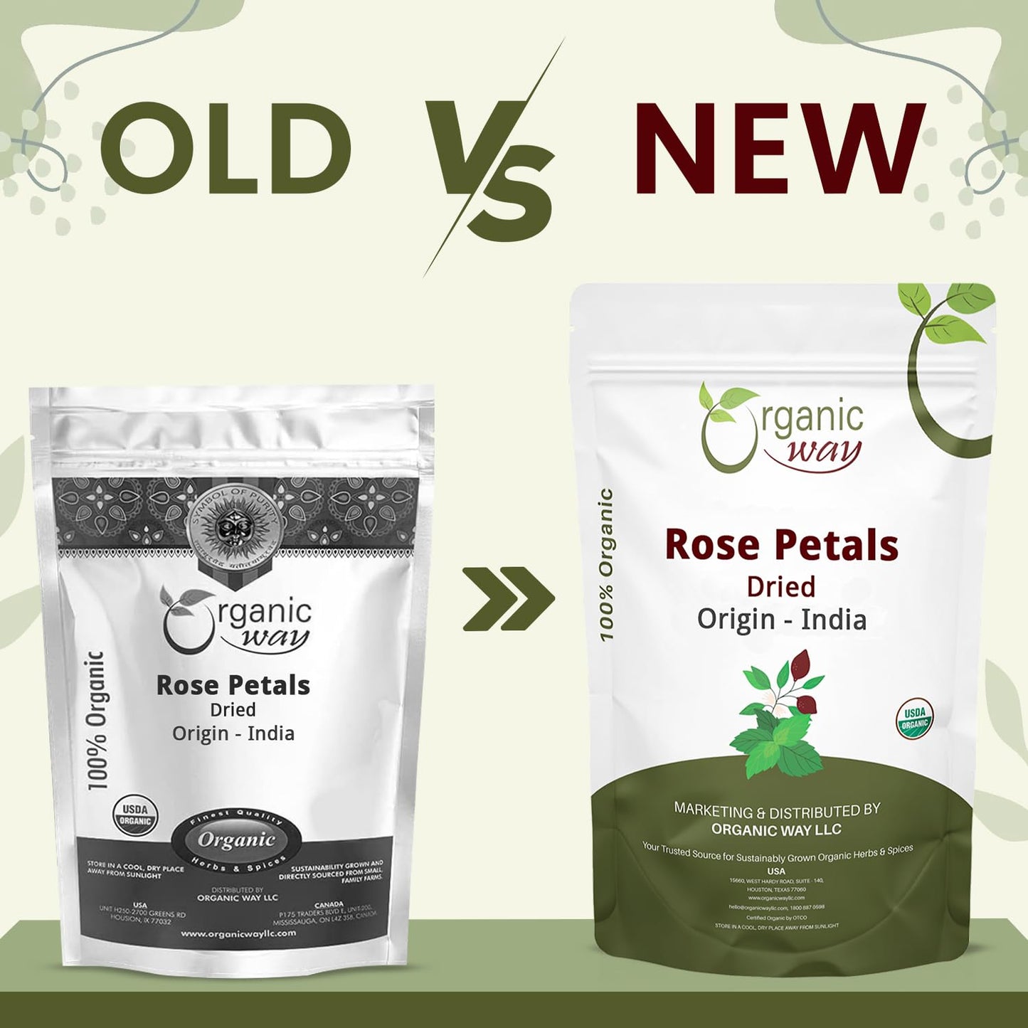Organic Way Rose Petals Dried (Rosa Centifolia) - Pure, Edible & Fragrant for Tea | Organic & Kosher Certified | Raw, Vegan, Non GMO & Gluten Free |