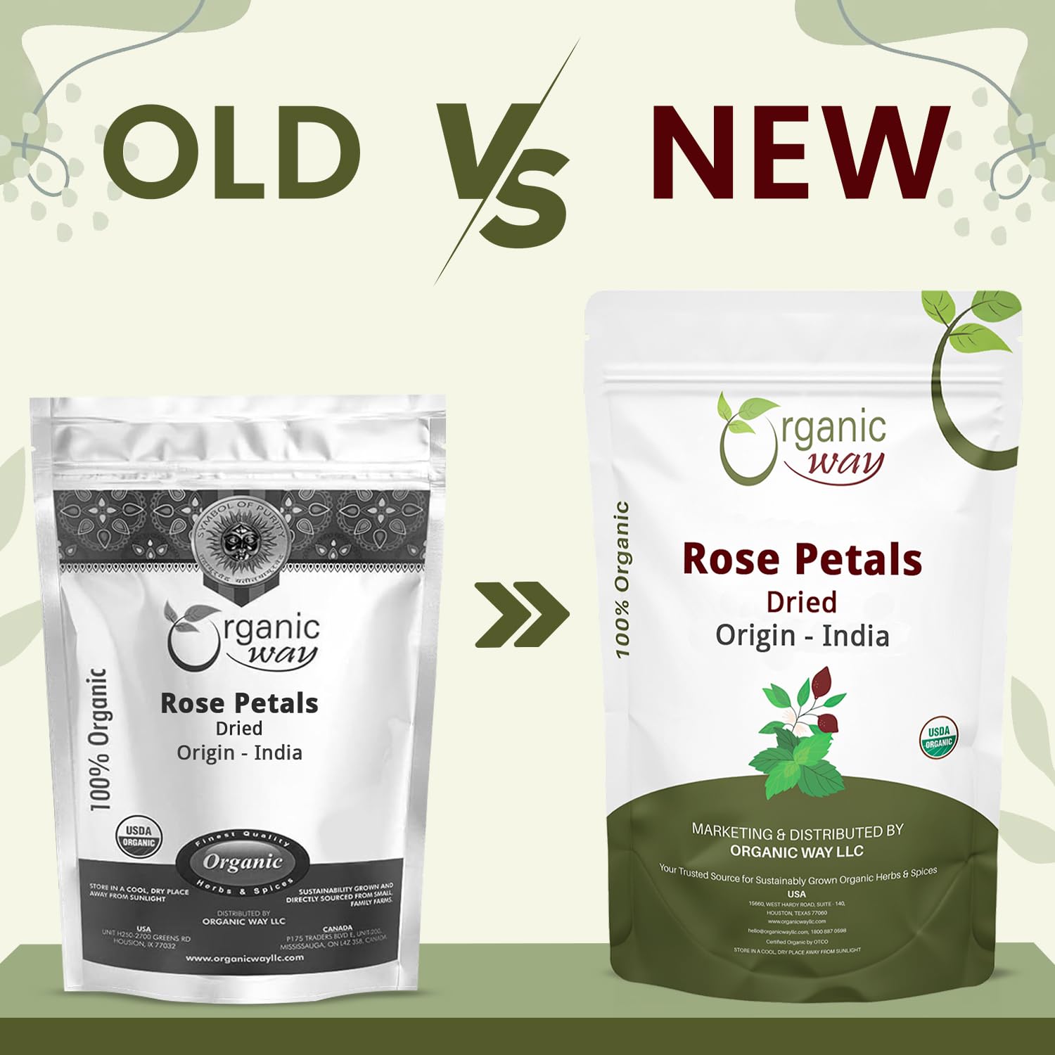 Organic Way Rose Petals Dried (Rosa Centifolia) - Pure, Edible & Fragrant for Tea | Organic & Kosher Certified | Raw, Vegan, Non GMO & Gluten Free |