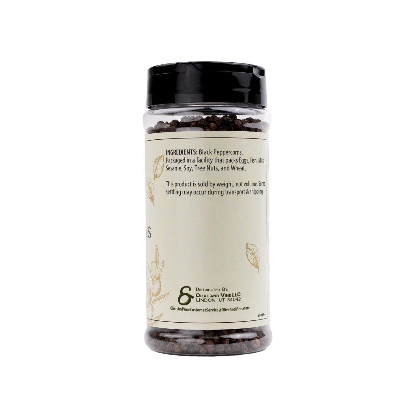Olive & Vine Whole Black Peppercorn, Bold & Spicy Flavor, Seasoning for Steaks, Soups, Salads, Rich Tradition, Authentic Taste, For Global Recipes