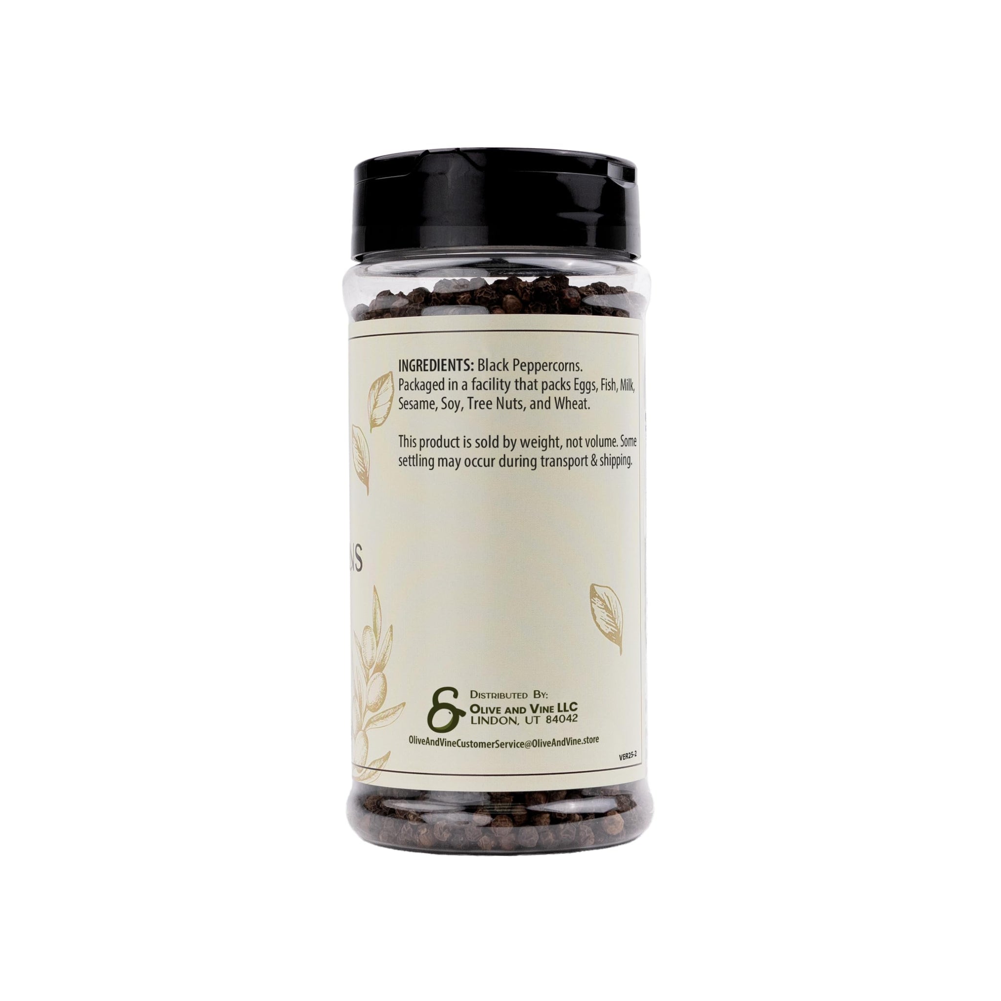 Olive & Vine Whole Black Peppercorn, Bold & Spicy Flavor, Seasoning for Steaks, Soups, Salads, Rich Tradition, Authentic Taste, For Global Recipes