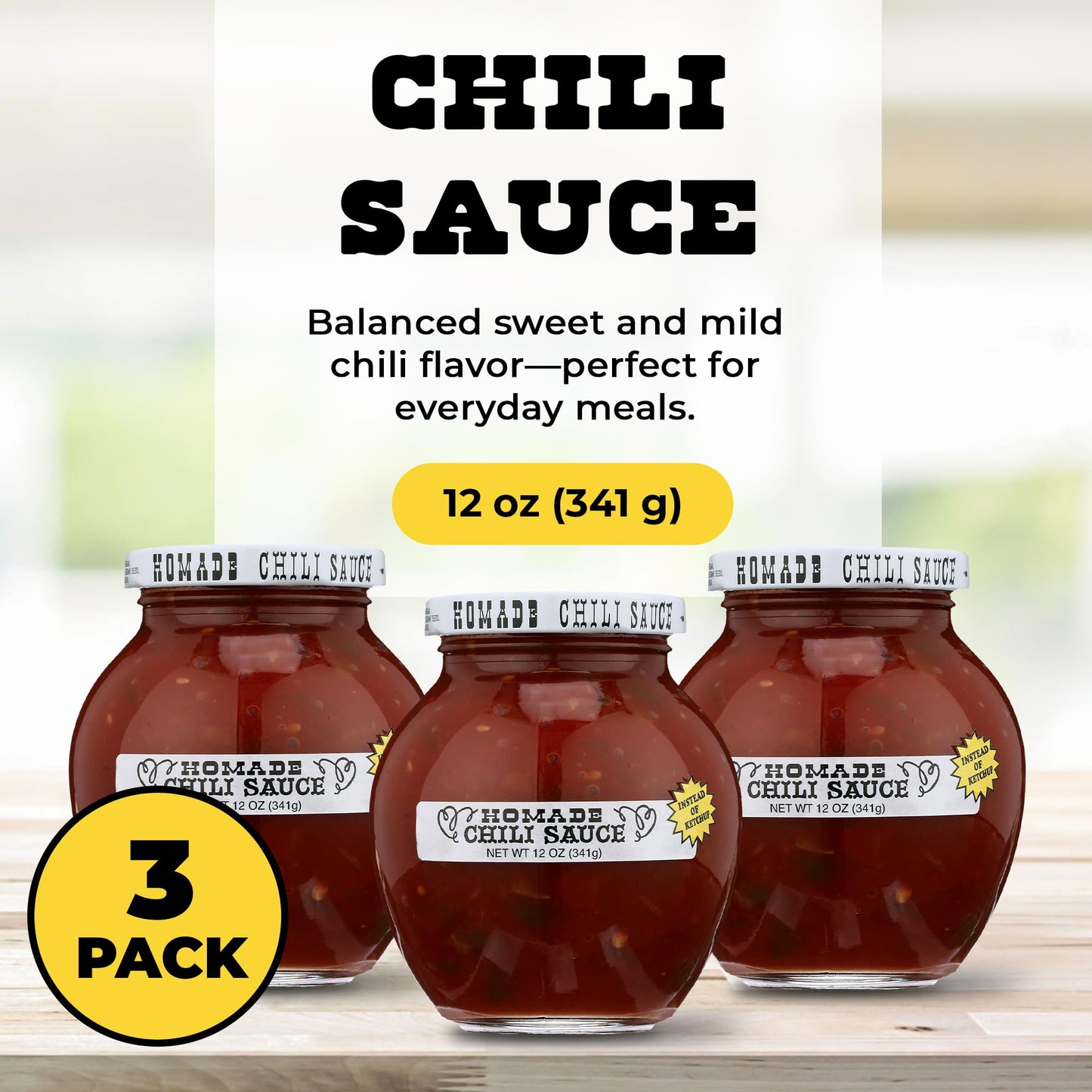 Homade Chili Sauce - 3 Pack (3 × 12 oz Bottles) - Sweet & Tangy Tomato-Based Condiment for Meatballs, Meatloaf Glaze, Cocktail Sauce, Burgers