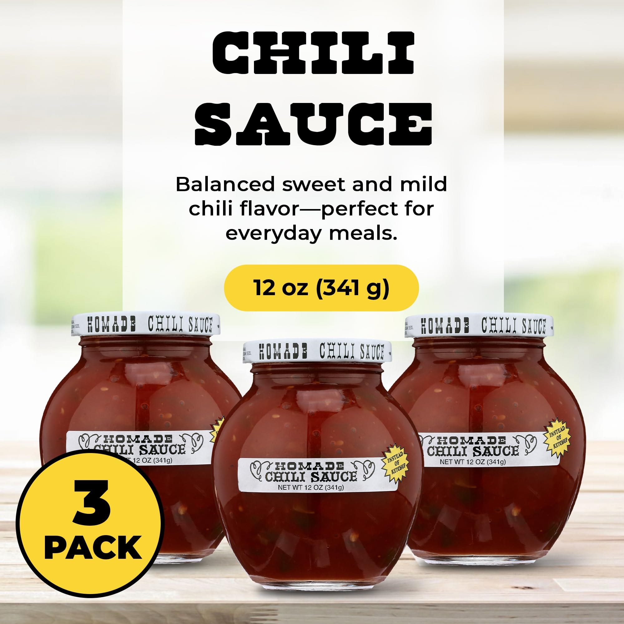 Homade Chili Sauce - 3 Pack (3 × 12 oz Bottles) - Sweet & Tangy Tomato-Based Condiment for Meatballs, Meatloaf Glaze, Cocktail Sauce, Burgers