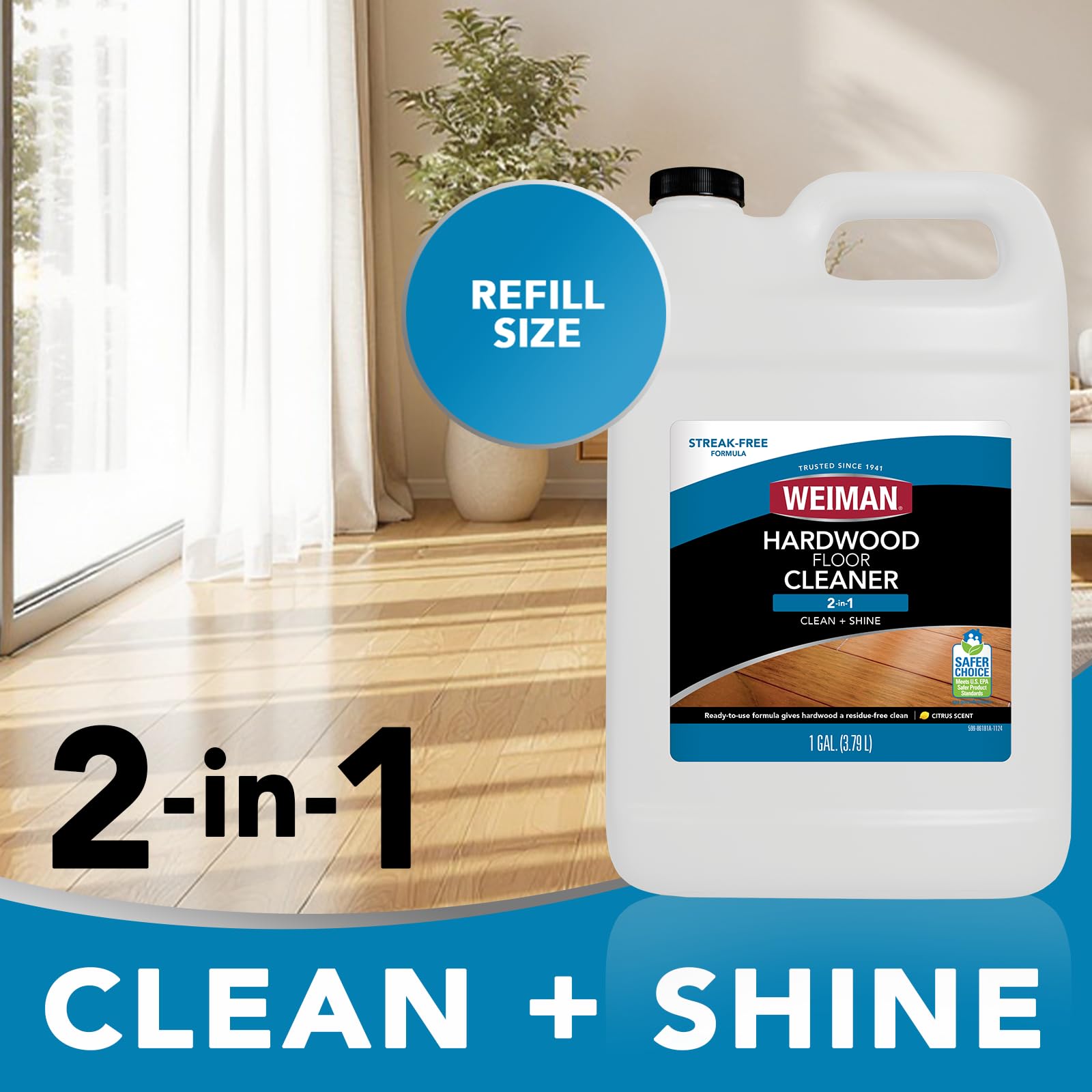 Weiman Hardwood Floor Cleaner Gallon and Refillable Squeeze Bottle - Finished Wood Surfaces