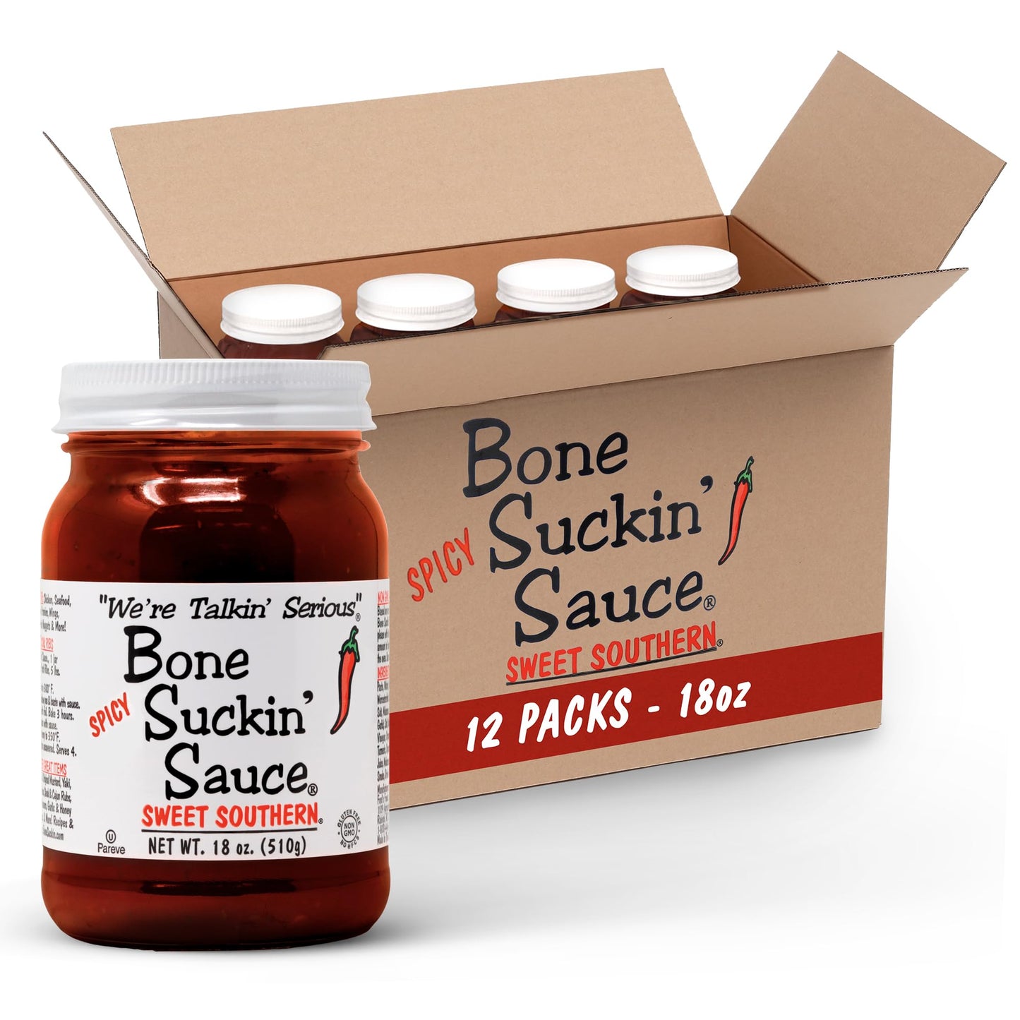 Bone Suckin' Sauce Sweet Southern BBQ Sauce - 18 oz in Glass Bottle, All-Purpose Barbecue Sauce, For Ribs, Chicken, Pork, Beef, Gluten-Free, Non-GMO