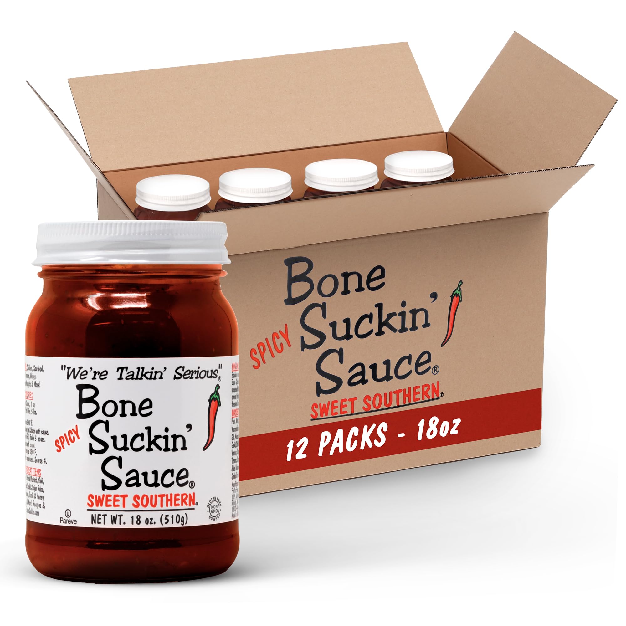Bone Suckin' Sauce Sweet Southern BBQ Sauce - 18 oz in Glass Bottle, All-Purpose Barbecue Sauce, For Ribs, Chicken, Pork, Beef, Gluten-Free, Non-GMO